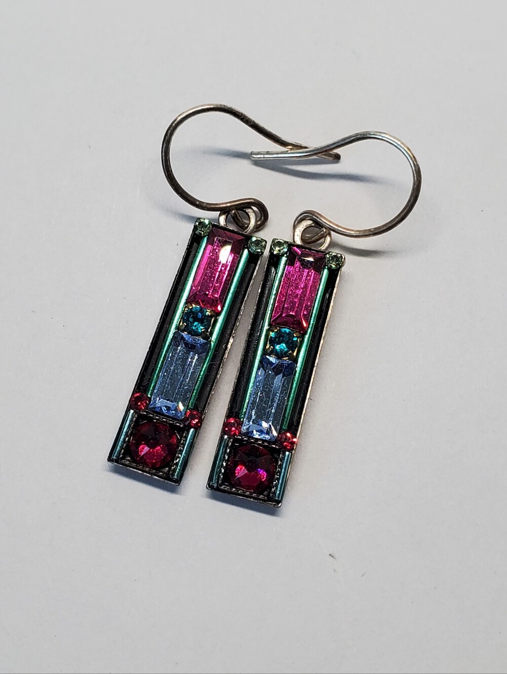 Firefly Architectural Rectangle Multicolor Crystal Dangle Earrings